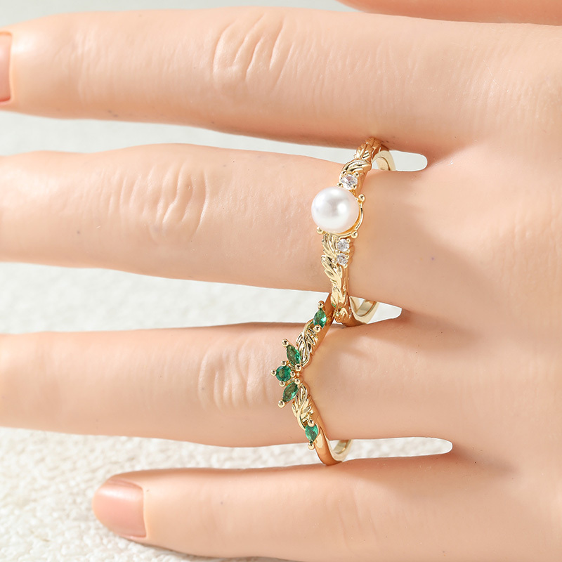 Double Ring Combination Women's Ring Set, Leaf Patterns